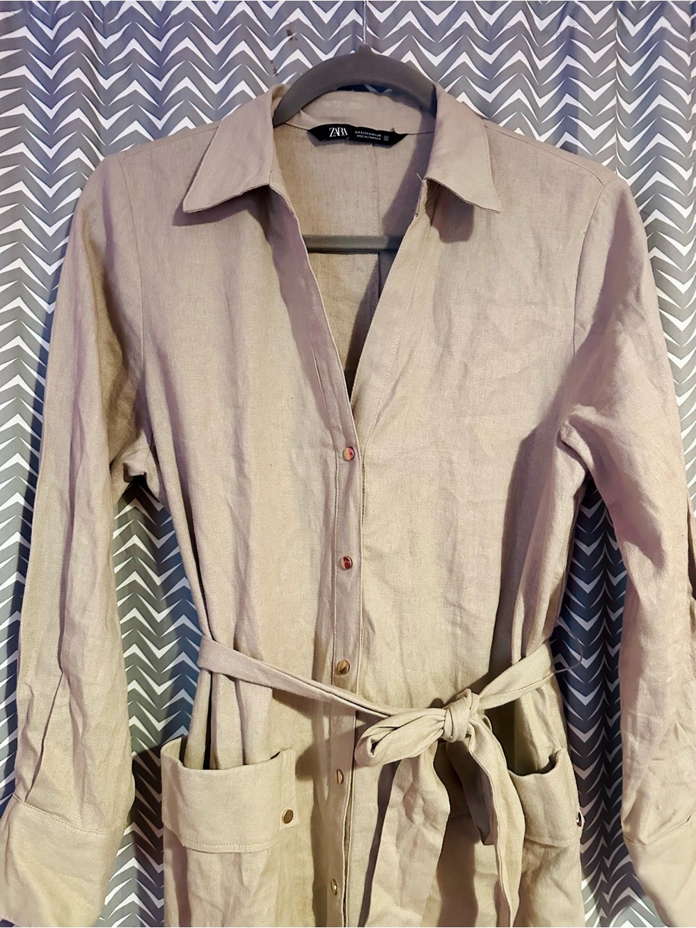 Zara | Linen Blend Midi Dress, Small - Picture 3 of 8